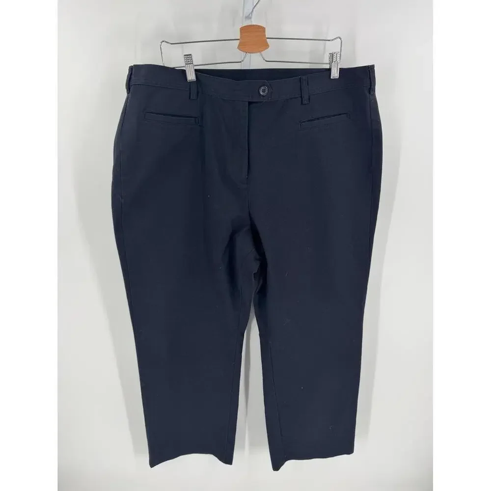 Lands' End Navy Button Closure Side Pockets‎ Belt Loops Womens Chino Pants